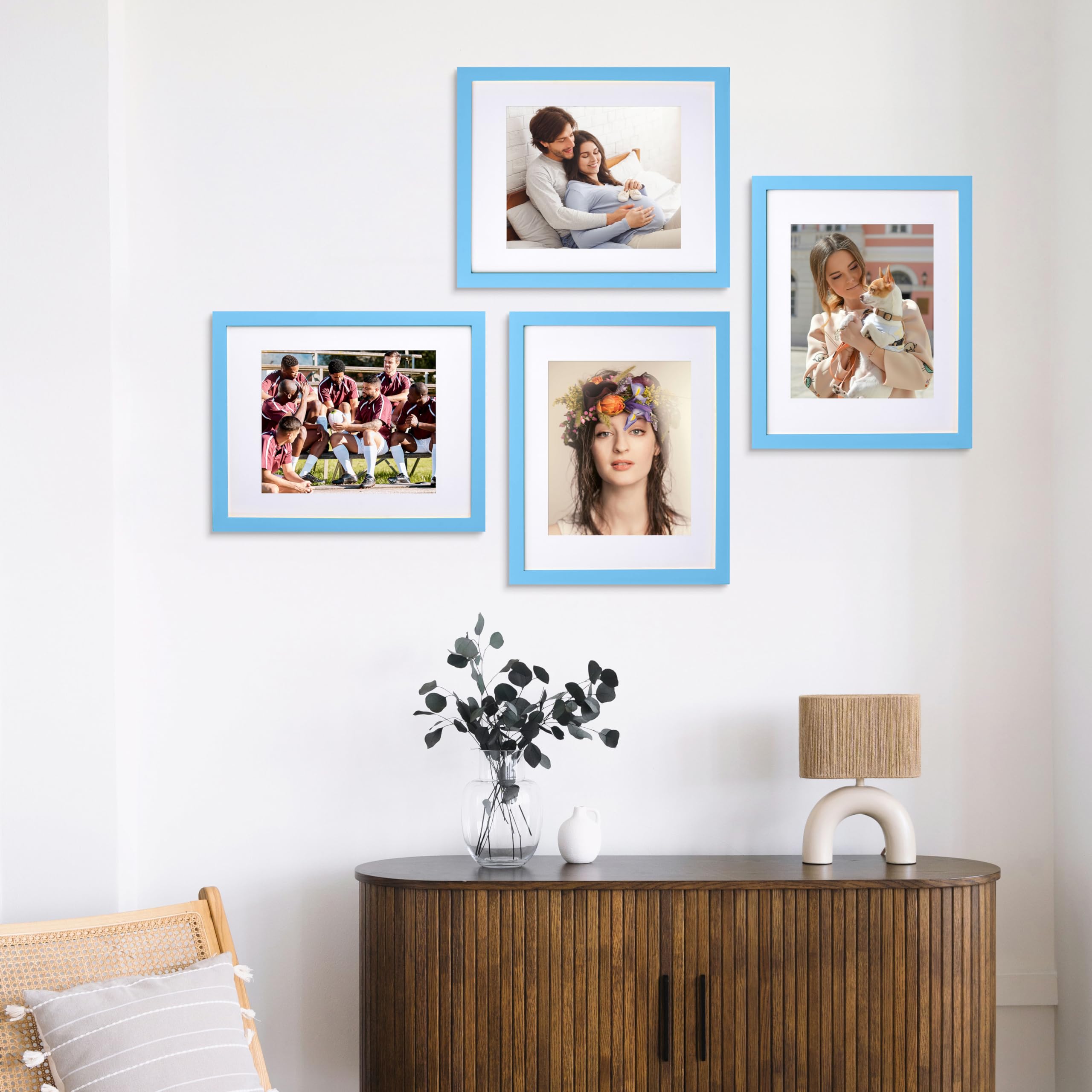 wyooxoo 11x14 Picture Frame Made of Solid Wood Blue Photo Frames Display Pictures 8x10 with Mat or 11x14 Without Mat Colorful Fr